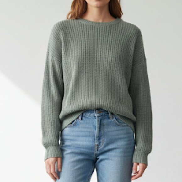 Pink Lily Sweaters - Pink Lily Chunky Relaxed Fit Textured Knit Sweater in Sage Green Size Small